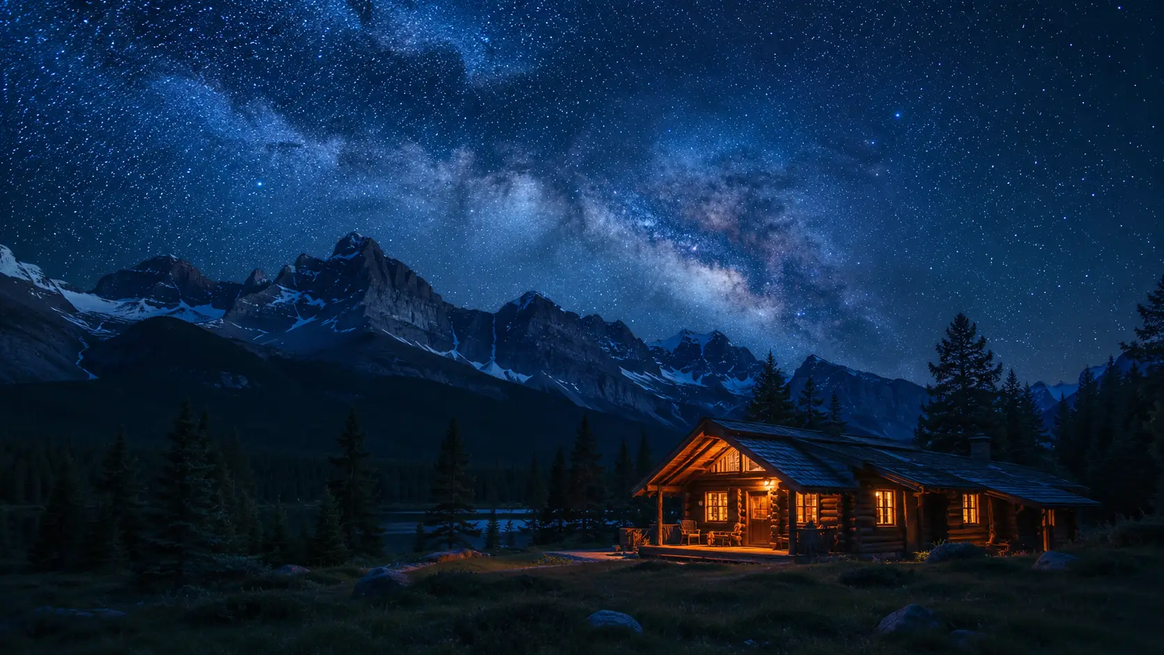 A sky thick with stars over the dark outline of the mountains